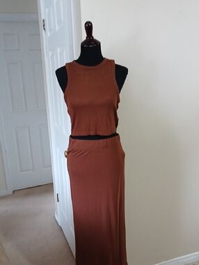 7 For All Mankind Rust Brown Maxi Skirt and Sleeveless Top